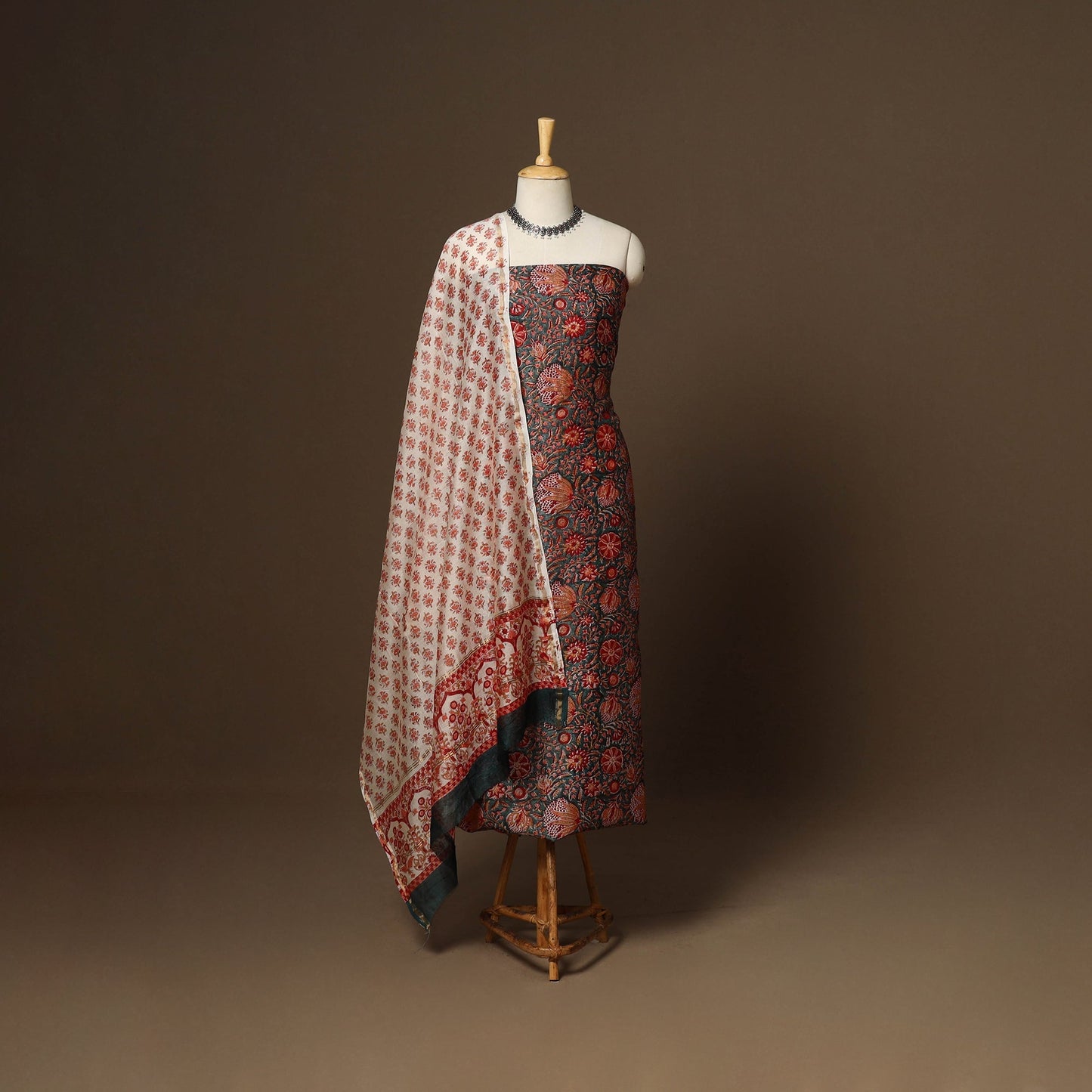 3pc chanderi silk unstitched hand sanganeri dress material