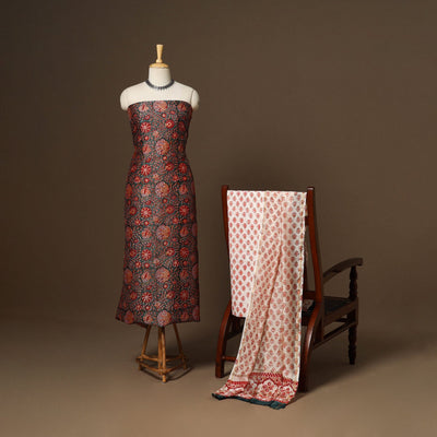 3pc chanderi silk unstitched hand sanganeri dress material