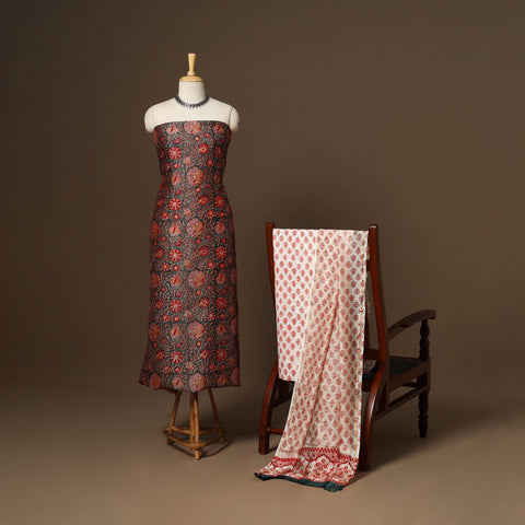 3pc chanderi silk unstitched hand sanganeri dress material