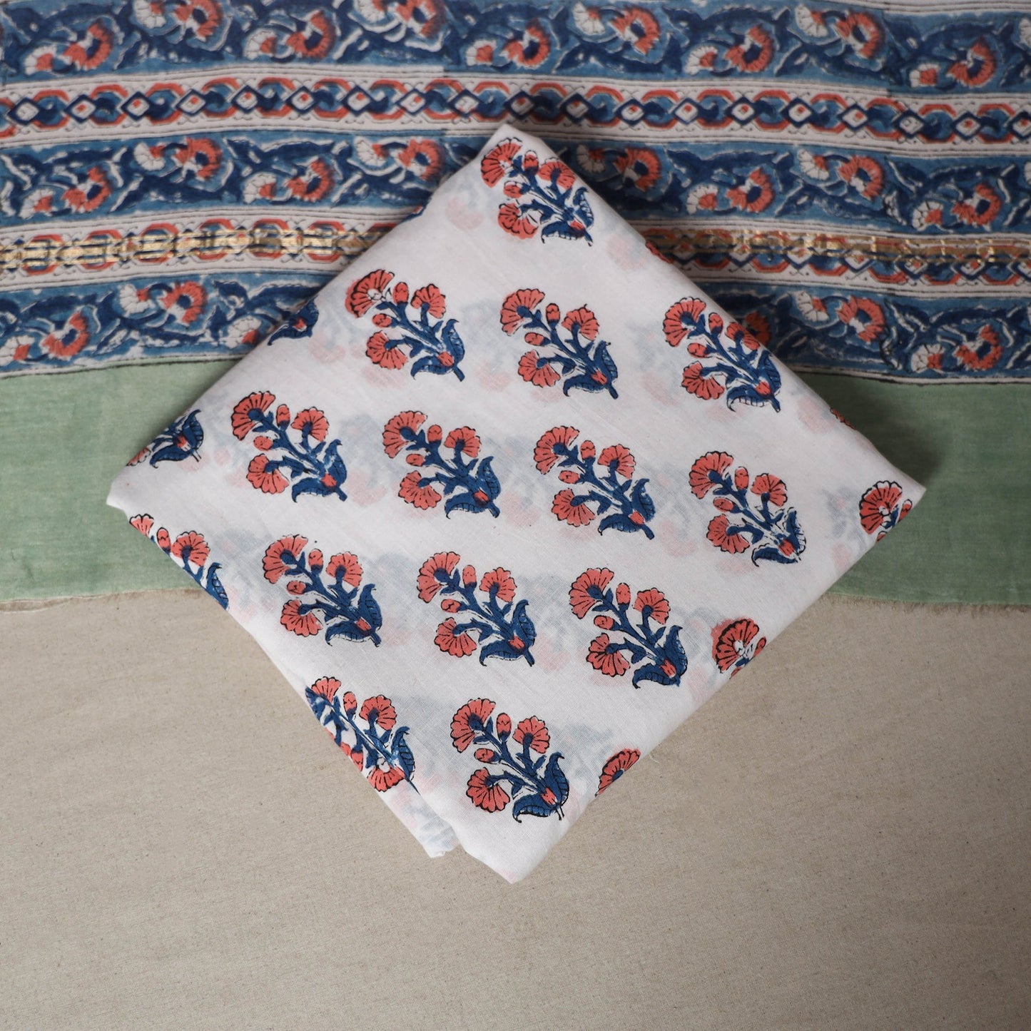 Green - 3pc chanderi silk unstitched sanganeri dress