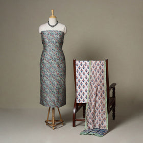 Green - 3pc chanderi silk unstitched sanganeri dress