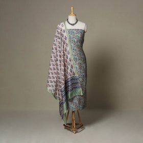 Green - 3pc chanderi silk unstitched sanganeri dress