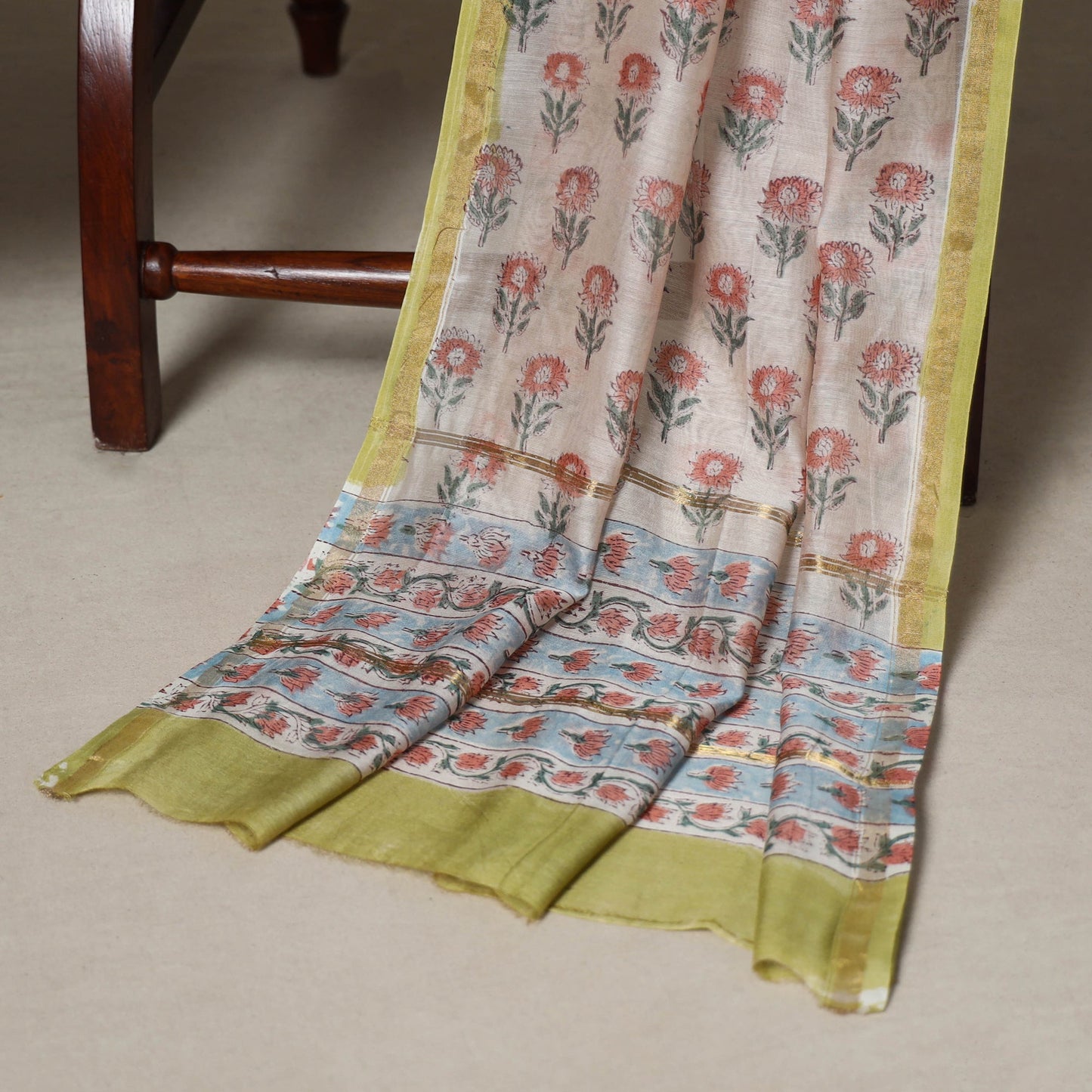 Green - 3pc chanderi silk unstitched sanganeri dress