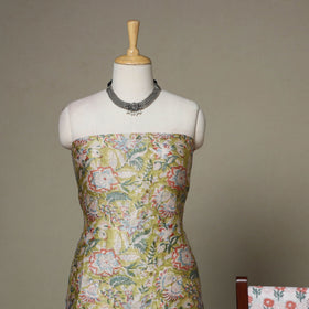 Green - 3pc chanderi silk unstitched sanganeri dress