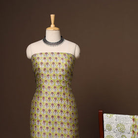 Green - 3pc chanderi silk unstitched sanganeri dress