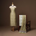 Green - 3pc chanderi silk unstitched sanganeri dress