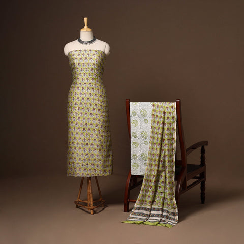 Green - 3pc chanderi silk unstitched sanganeri dress