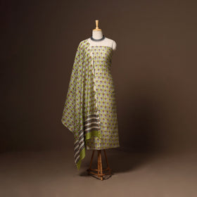 Green - 3pc chanderi silk unstitched sanganeri dress