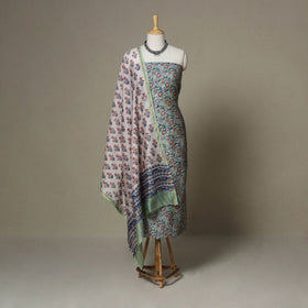 Green - 3pc chanderi silk unstitched sanganeri dress