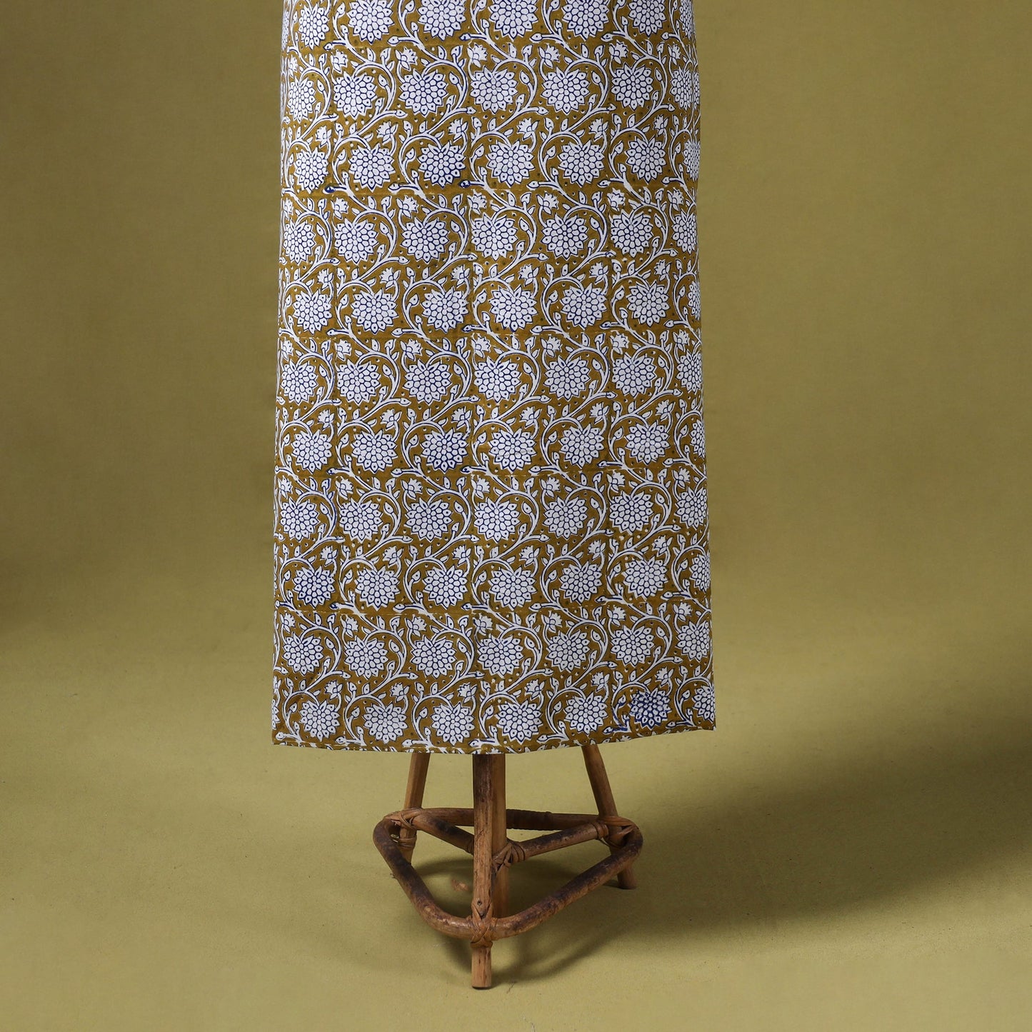 Green 3pc Cotton Bagh Print Dress Material with Jewellery Set