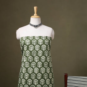 Green 3pc Block Print Cotton Bagru Dress Material