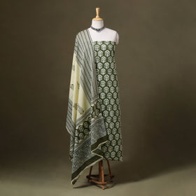 Green 3pc Block Print Cotton Bagru Dress Material