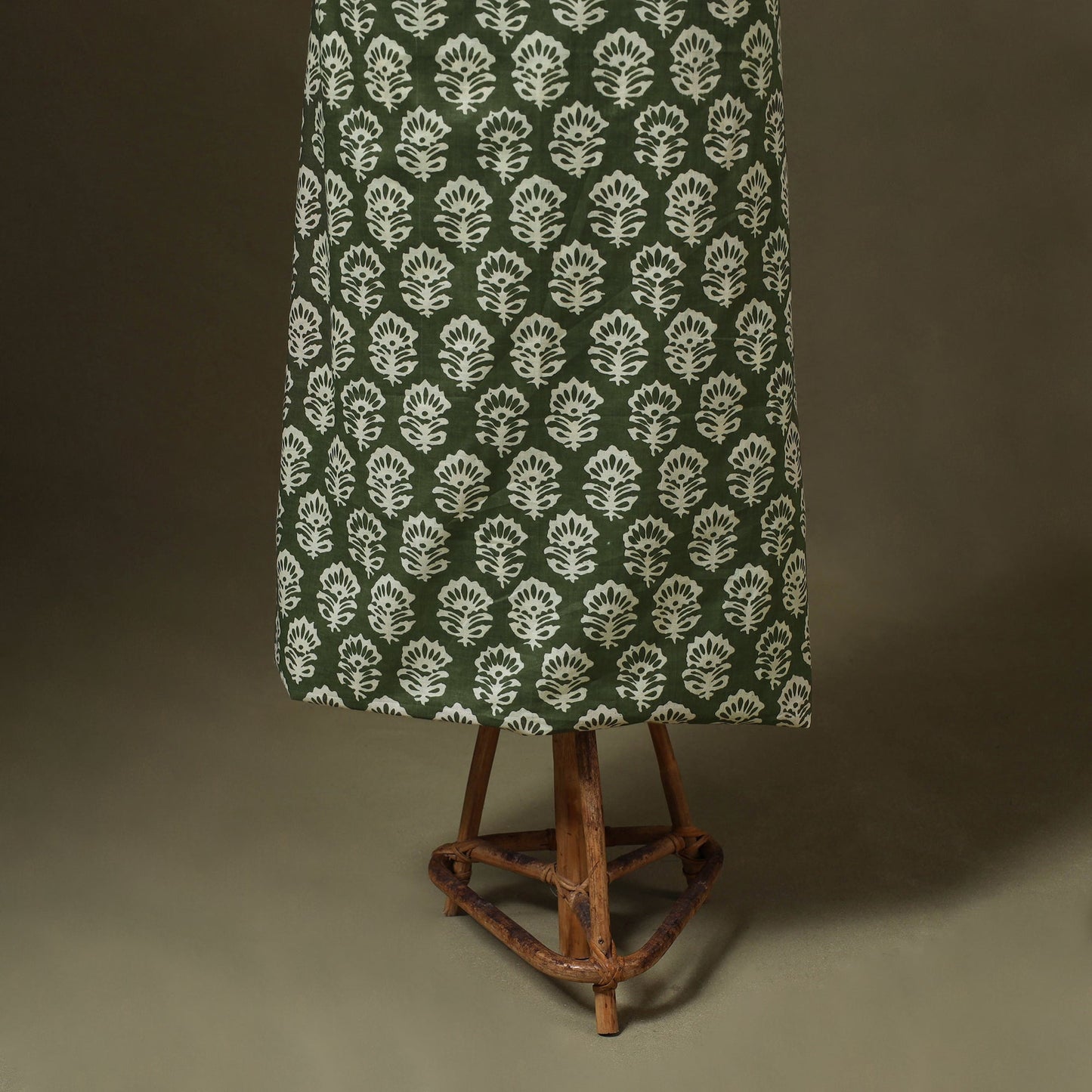 Green 3pc Block Print Cotton Bagru Dress Material