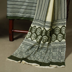 Green 3pc Block Print Cotton Bagru Dress Material