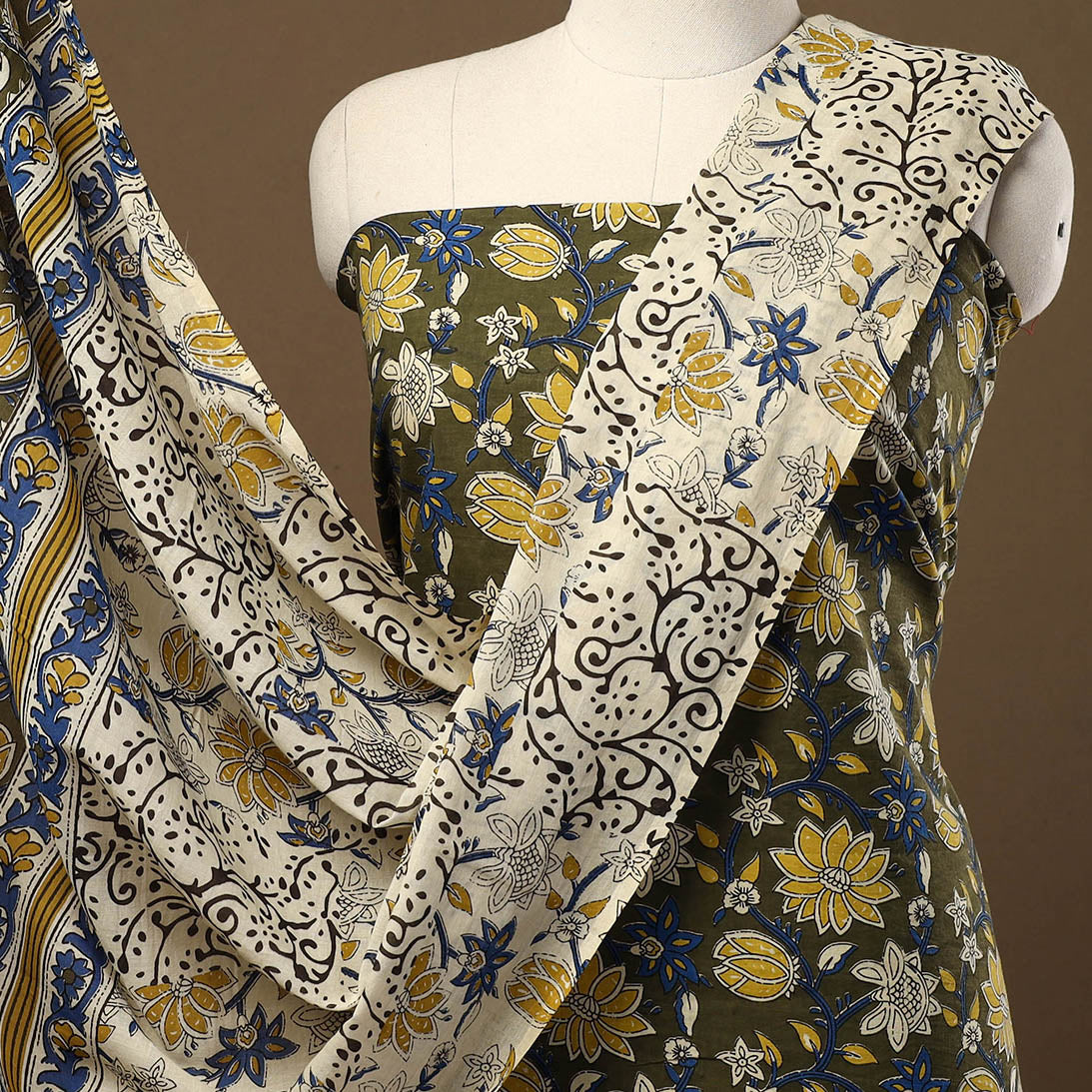 Buy Green 3pc Block Print Cotton Bagru Dress Material