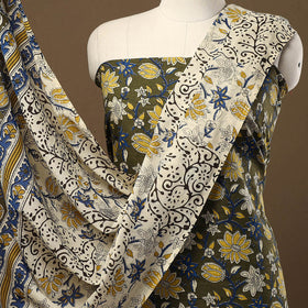 Buy Green 3pc Block Print Cotton Bagru Dress Material
