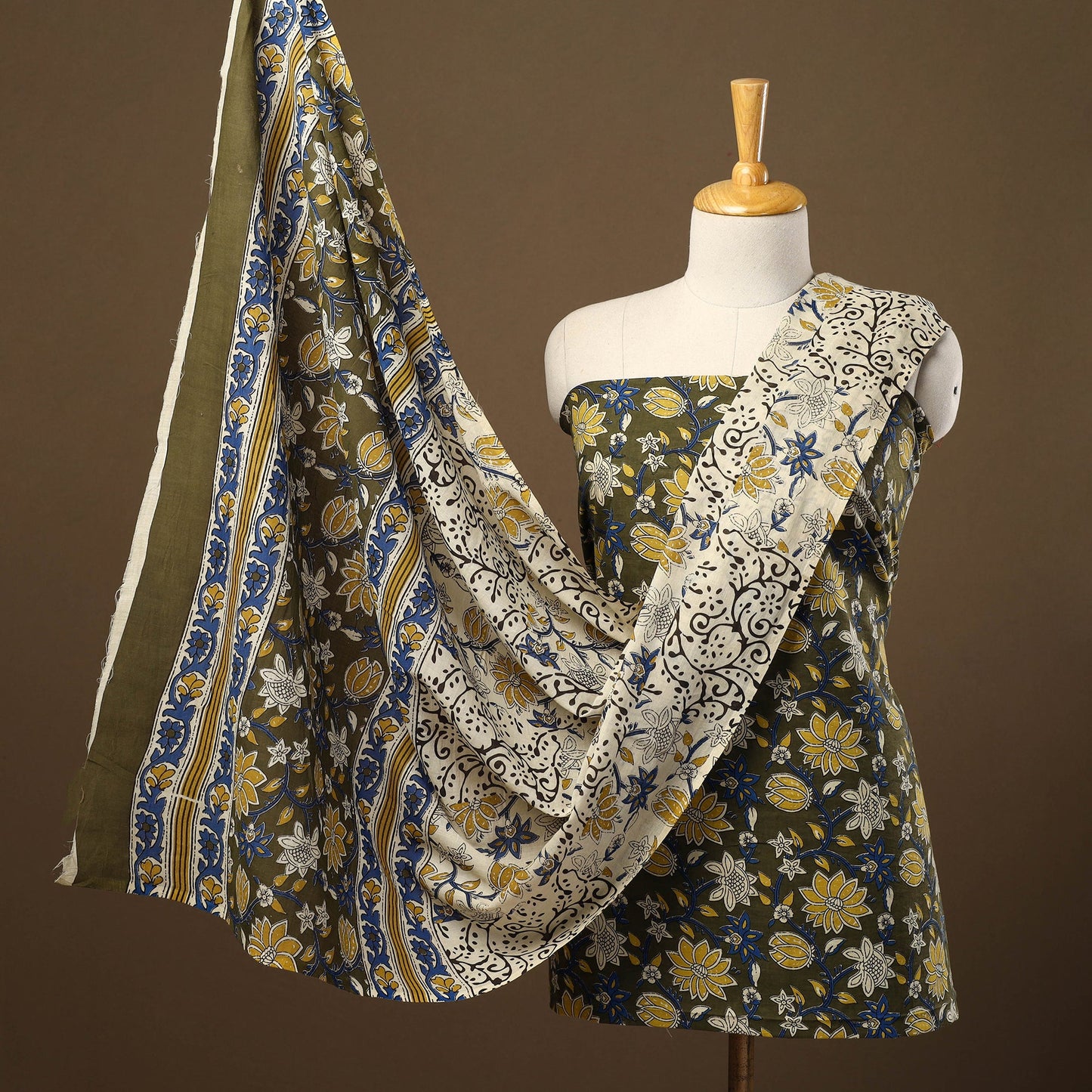 Buy Green 3pc Block Print Cotton Bagru Dress Material