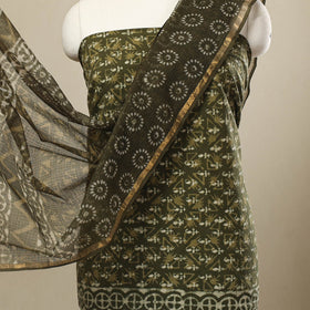 Buy 3pc Green Block Print Cotton Batik Dress Material