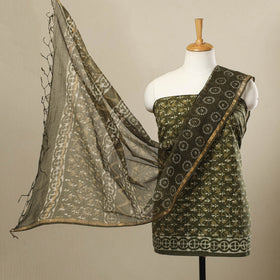 Buy 3pc Green Block Print Cotton Batik Dress Material