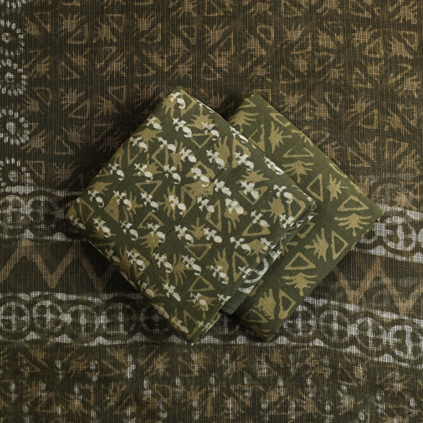 Buy 3pc Green Block Print Cotton Batik Dress Material