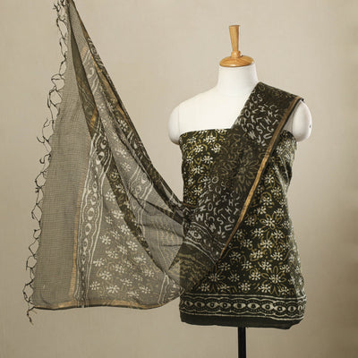 Buy 3pc Green Block Print Cotton Batik Dress Material