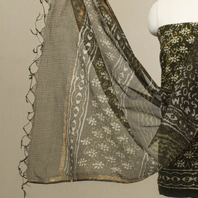 Buy 3pc Green Block Print Cotton Batik Dress Material