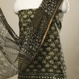 Buy 3pc Green Block Print Cotton Batik Dress Material