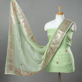 Green - 3pc Cotton Gota Patti Work Kota Doria Dress Material