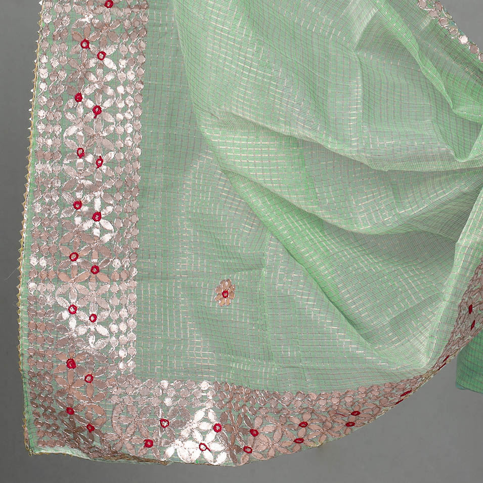 Green 3pc Cotton Gota Patti Work Kota Doria Dress Material
