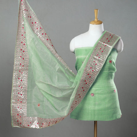 Green 3pc Cotton Gota Patti Work Kota Doria Dress Material