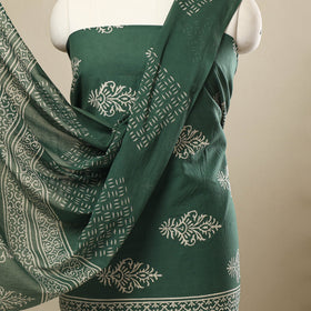 Buy 3pc Cotton Green Jaipur Print Dress Material
