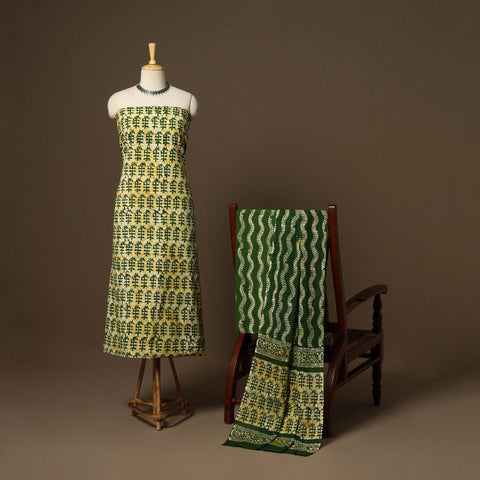 Green - 3pc cotton kutch batik dress material 10