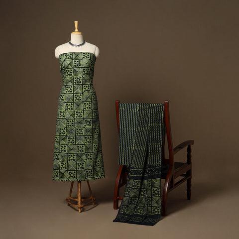 Green - 3pc cotton kutch batik dress material 11