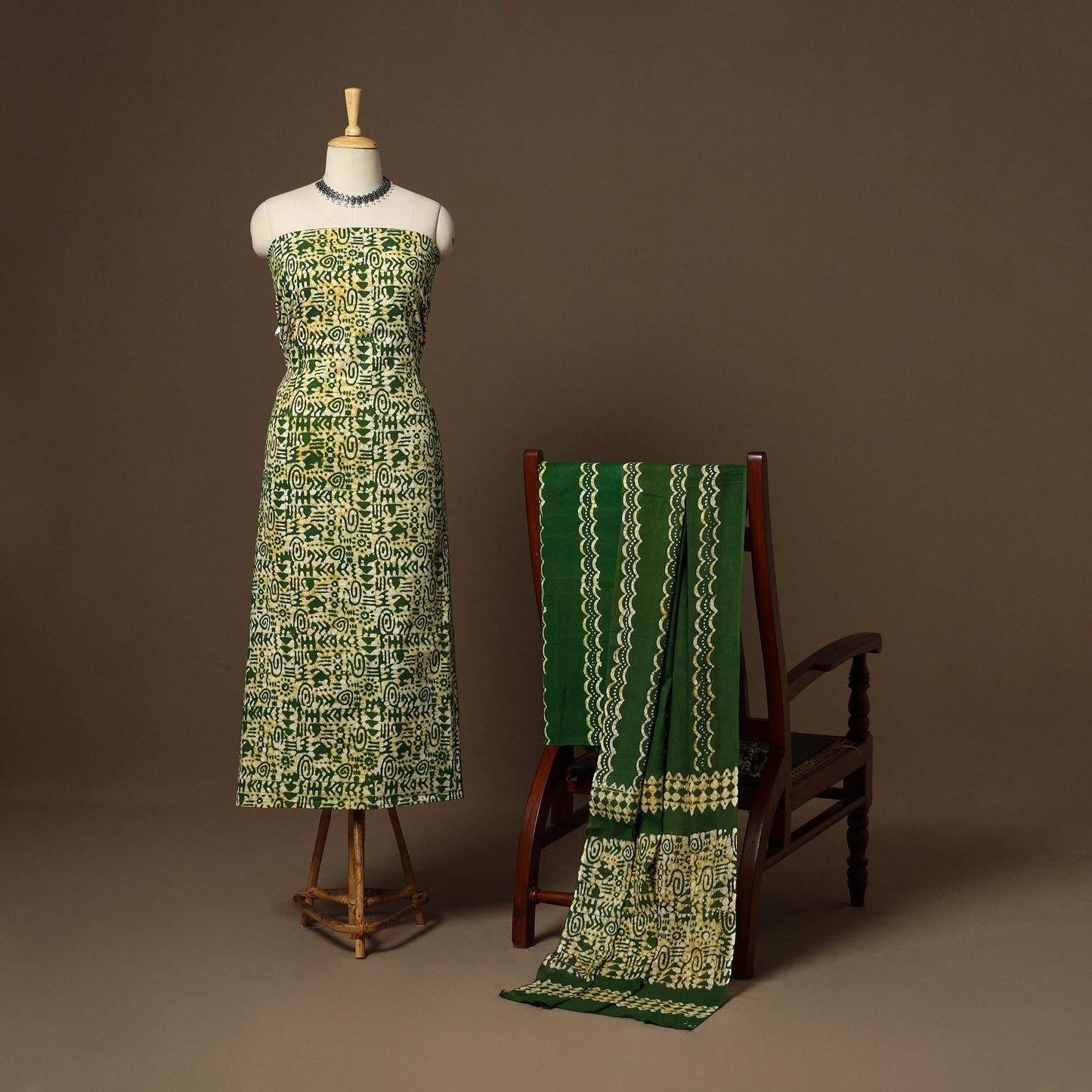 Green - 3pc cotton kutch batik dress material 13