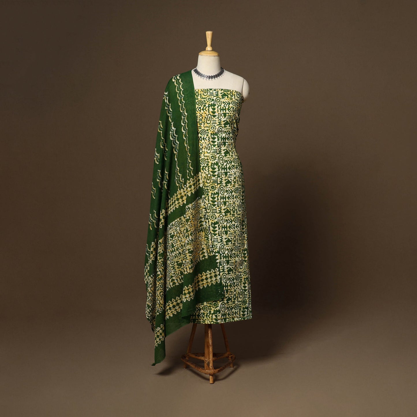 Green - 3pc cotton kutch batik dress material 13