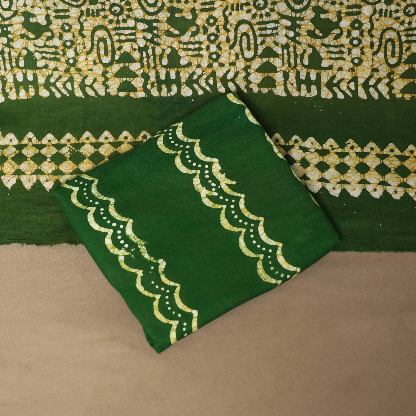 Green - 3pc cotton kutch batik dress material 13