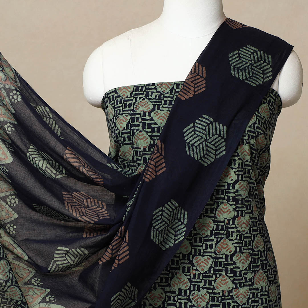  3pc Cotton Green Kutch Batik Print Dress Material