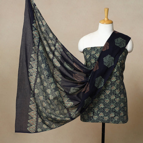  3pc Cotton Green Kutch Batik Print Dress Material