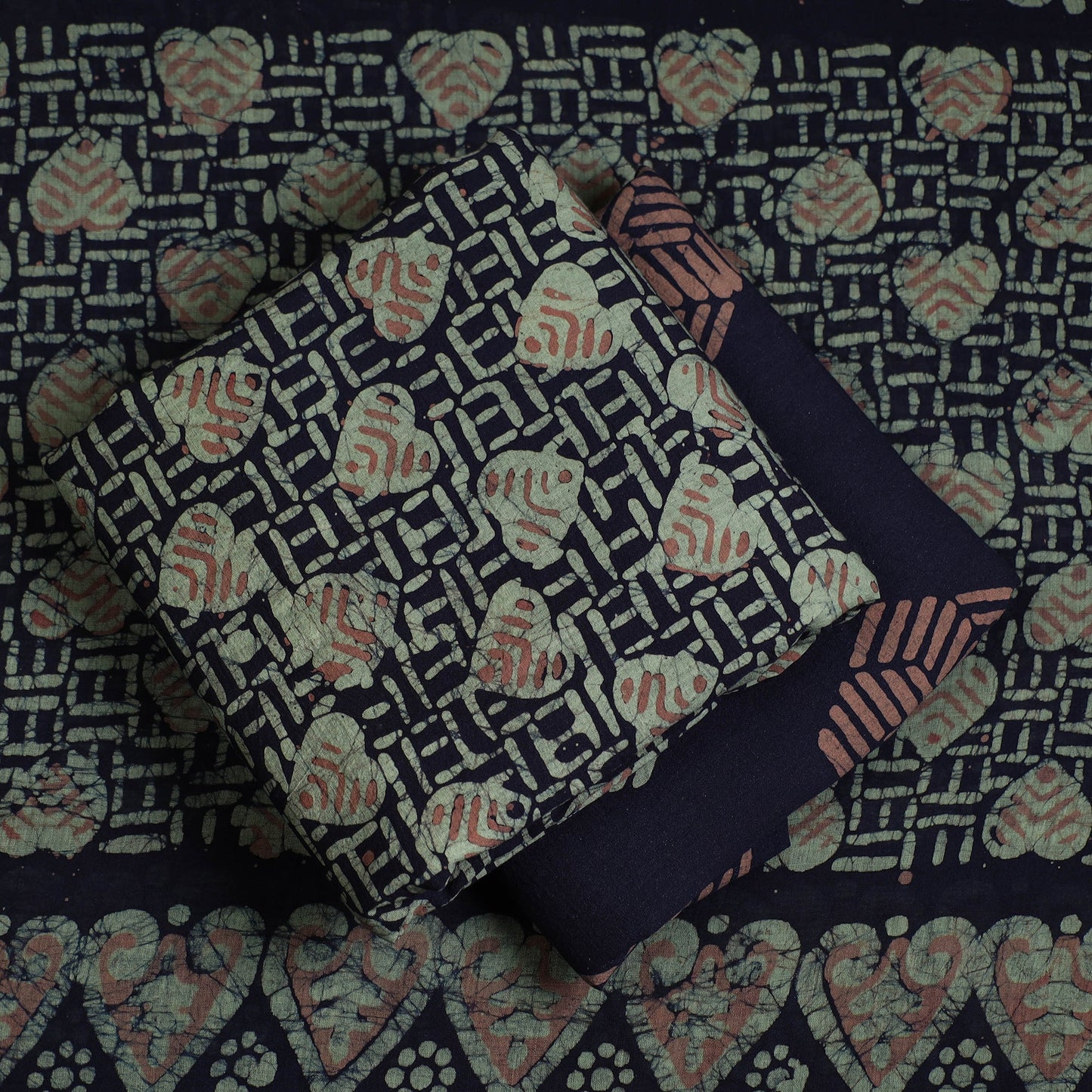  3pc Cotton Green Kutch Batik Print Dress Material