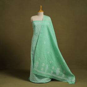 Buy Green 3pc Cotton Lucknow Embroidery Chikankari Dress Material