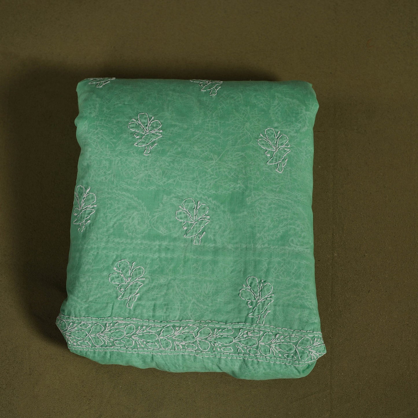  Green 3pc Cotton Lucknow Embroidery Chikankari Dress Material