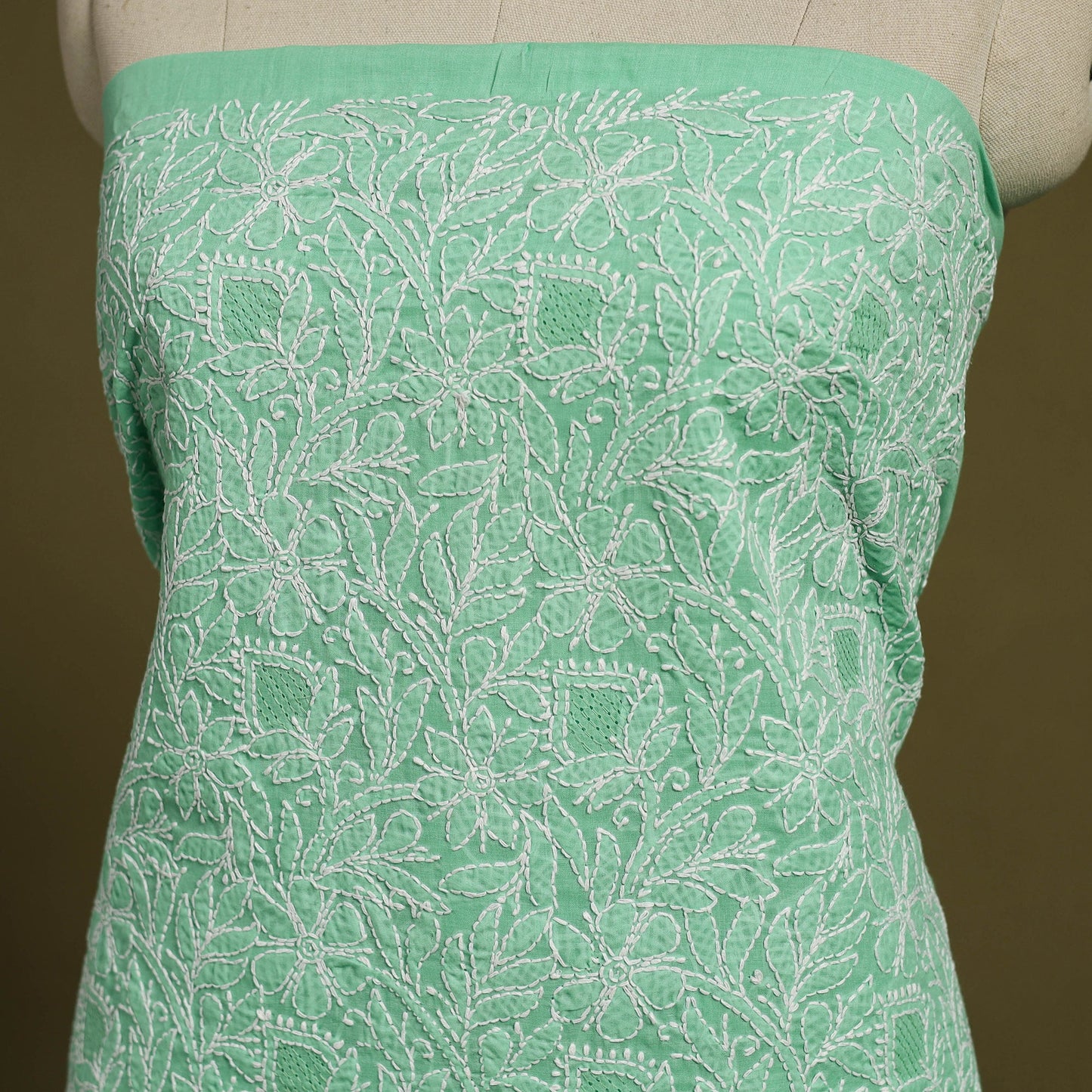  Green 3pc Cotton Lucknow Embroidery Chikankari Dress Material