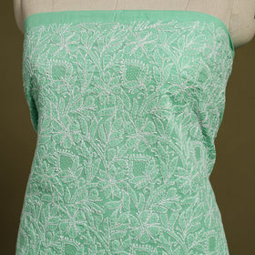  Green 3pc Cotton Lucknow Embroidery Chikankari Dress Material