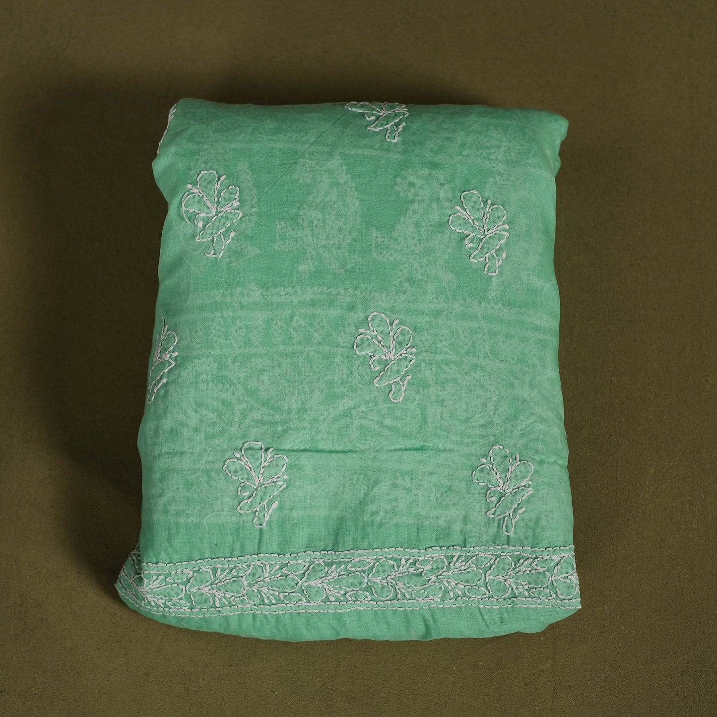 Buy Green 3pc Cotton Lucknow Embroidery Chikankari Dress Material