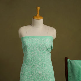 Buy Green 3pc Cotton Lucknow Embroidery Chikankari Dress Material