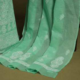  Green 3pc Cotton Lucknow Embroidery Chikankari Dress Material
