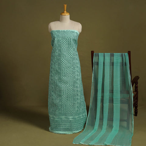 Buy 3pc Cotton Lucknow Embroidery Chikankari Dress Material 