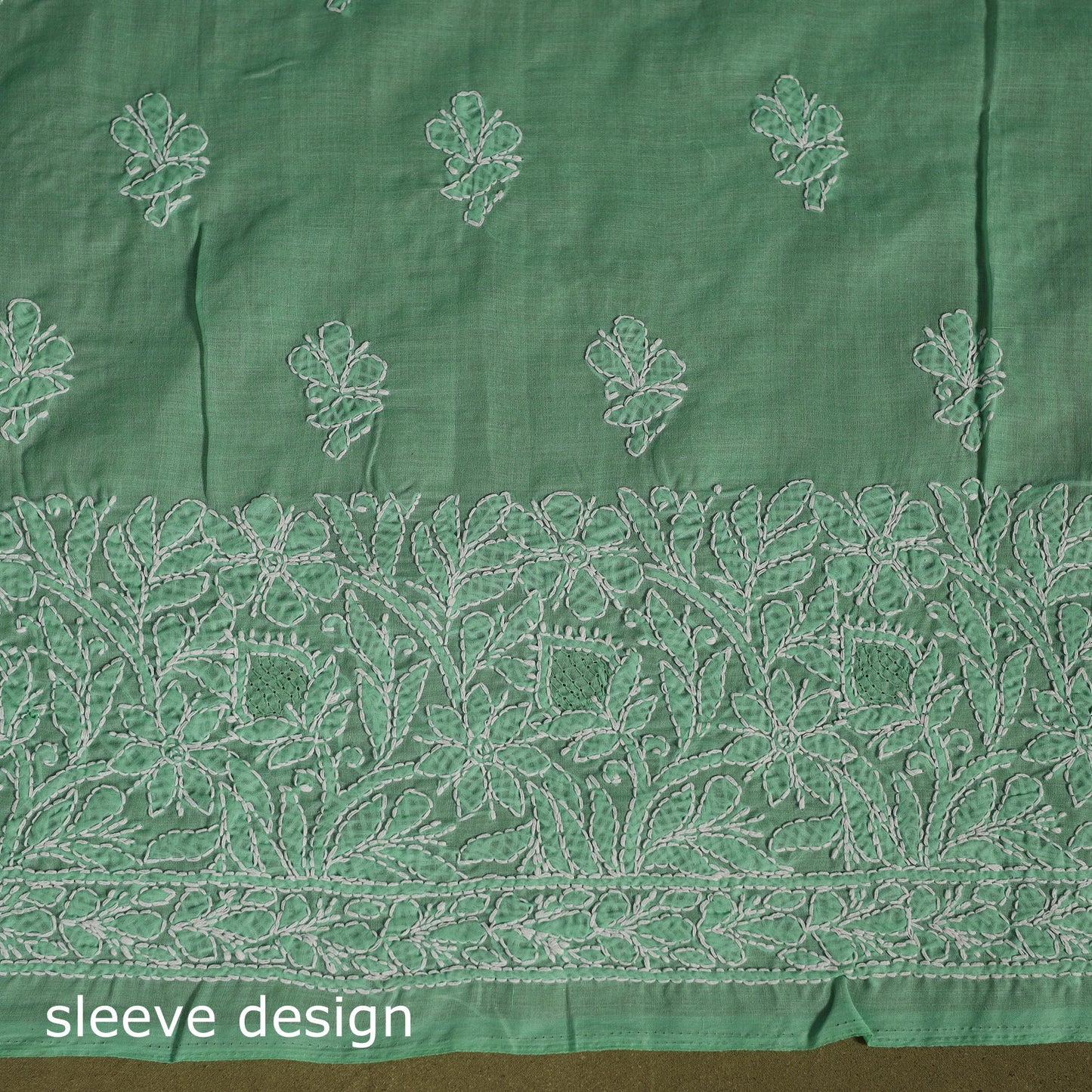  Green 3pc Cotton Lucknow Embroidery Chikankari Dress Material