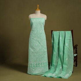  Green 3pc Cotton Lucknow Embroidery Chikankari Dress Material