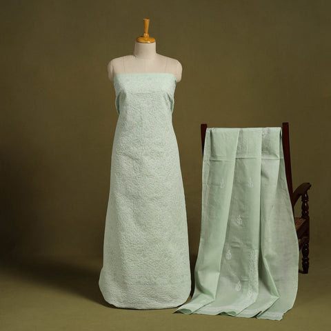 Green 3pc Cotton Lucknow Embroidery Chikankari Dress Material
